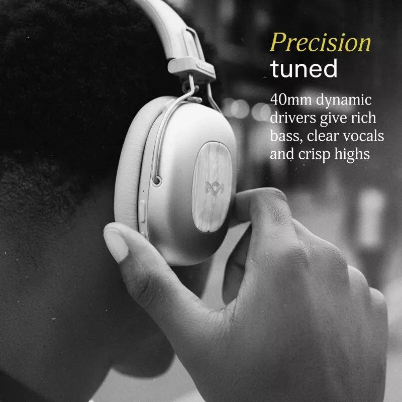 Marley Positive Vibration Rebel Bezprzewodowe słuchawki nauszne z aktywną redukcją szumów, Bluetooth 5.0 – Kremowy