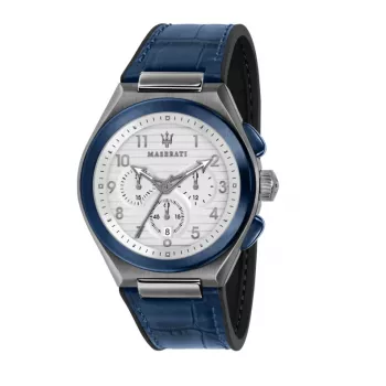 MASERATI Zegarek męski Potenza Kwarcowy R8871639001 43mm Niebieska tarcza Skórzany pasek