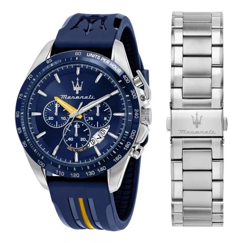 Maserati Męski Zegarek Kwarcowy Chronograf R8871612039 45mm Stal Szlachetna Czarna Tarcza Skórzany Pasek