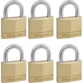 Master Lock 140EURSIX Zestaw 6 kłódek z tym samym kluczem, korpus mosiężny 22mm