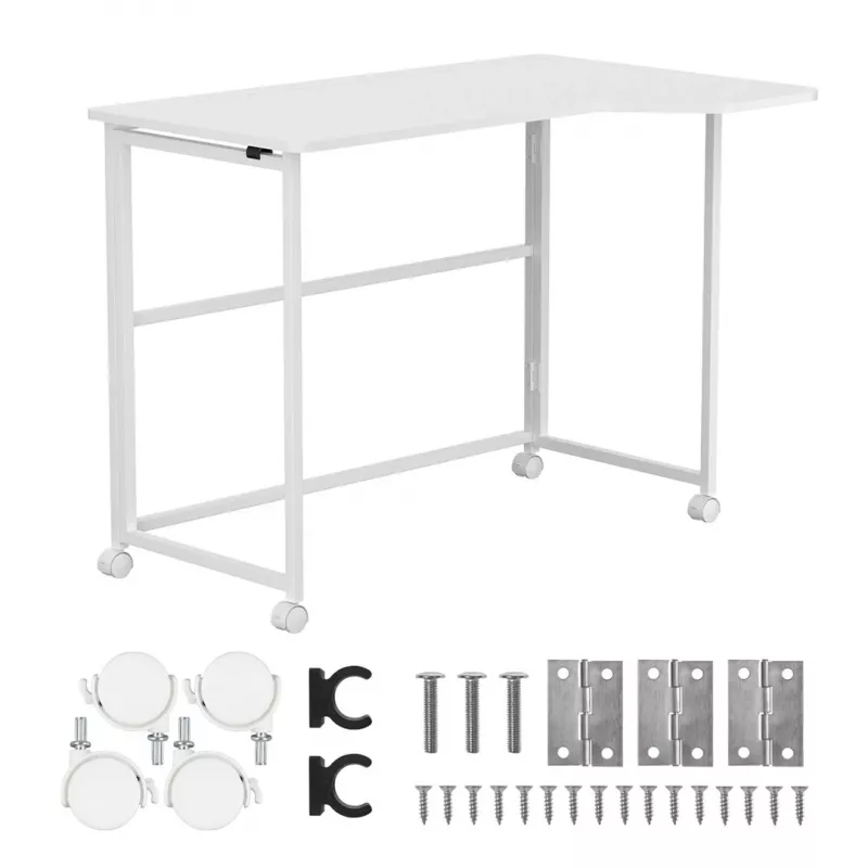 MCN Maclean Folding Desk L-Shaped White 100x65 cm Mobile with Lockable Wheels MC-1250 L/W