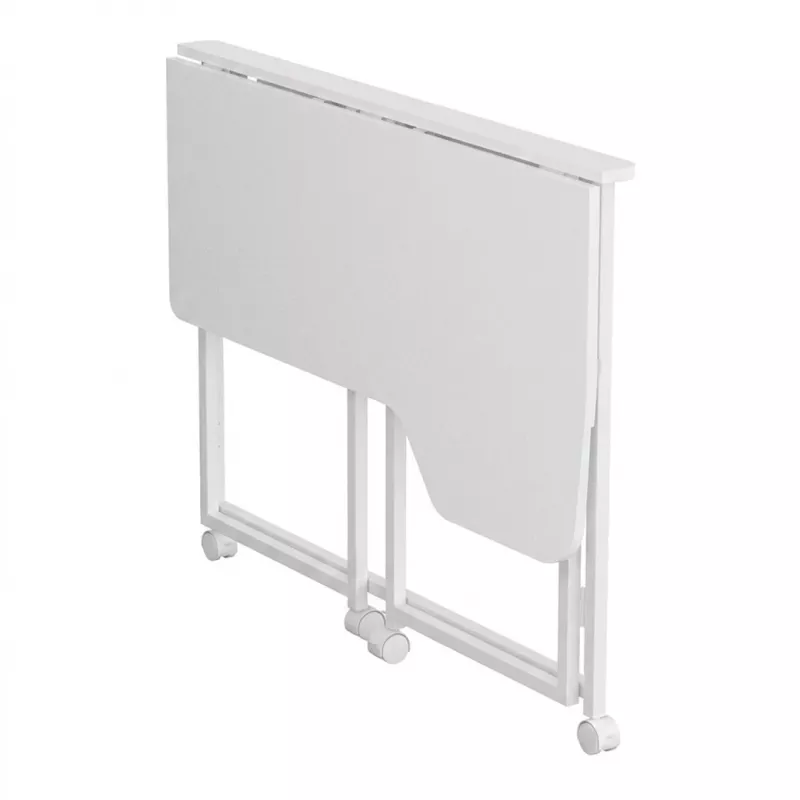 MCN Maclean Folding Desk L-Shaped White 100x65 cm Mobile with Lockable Wheels MC-1250 L/W
