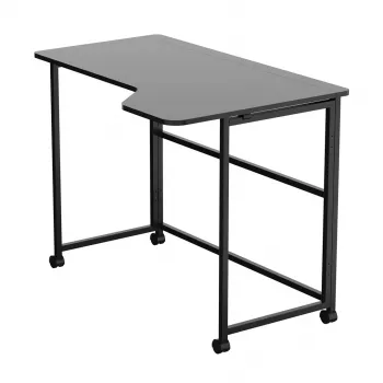 MCN Maclean Składane biurko narożne w kształcie litery L MC-1250 L/B, czarne, mobilne, 100x65 cm, maks. 50 kg