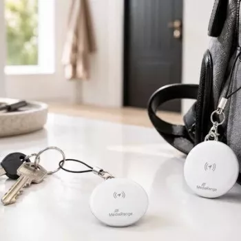 MEDIARANGE MRMA140 Smart Tracker 2-Pack – Bluetooth 5.2 Item Locator with Apple Find My, IP67, 12-Month Battery