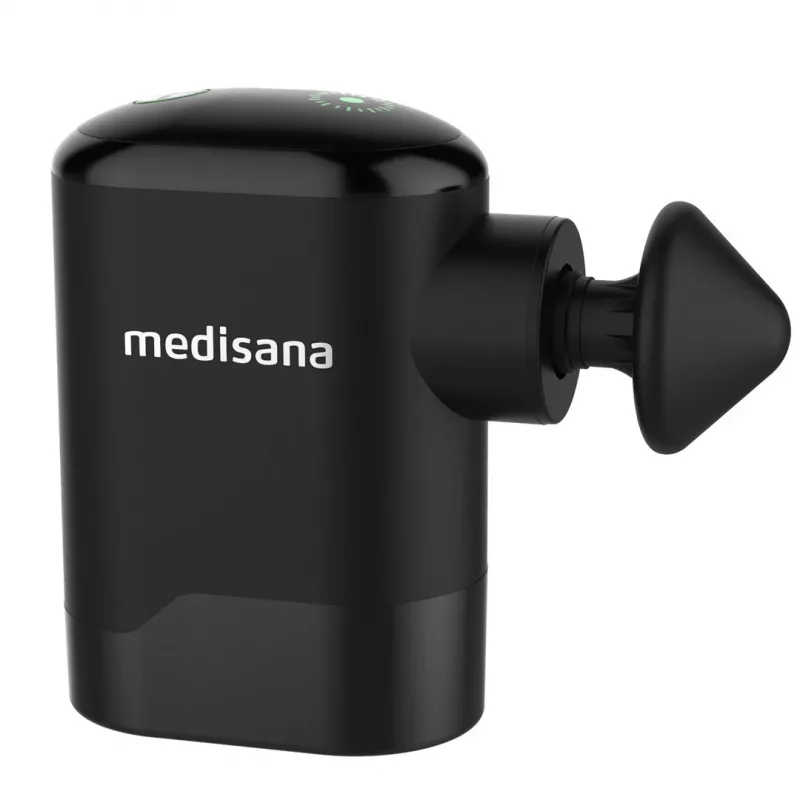 Medisana MG 120 Kieszonkowy pistolet do masażu perkusyjny z 4 końcówkami, ładowany przez USB-C, 4 poziomy intensywności, kompaktowy rozmiar podróżny