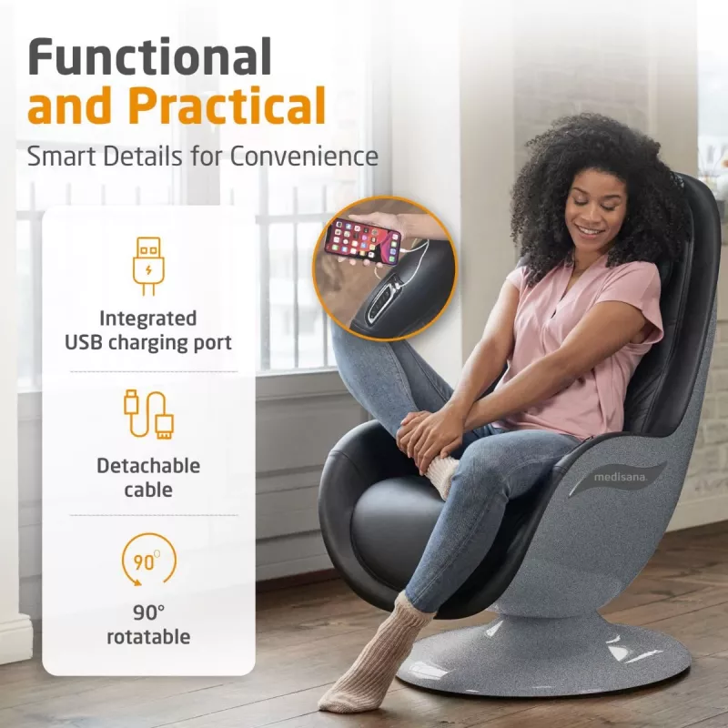 MEDISANA RS 670 Fotel relaksacyjny z masażem Shiatsu, funkcją ciepła i wibracji, czarny/antracyt