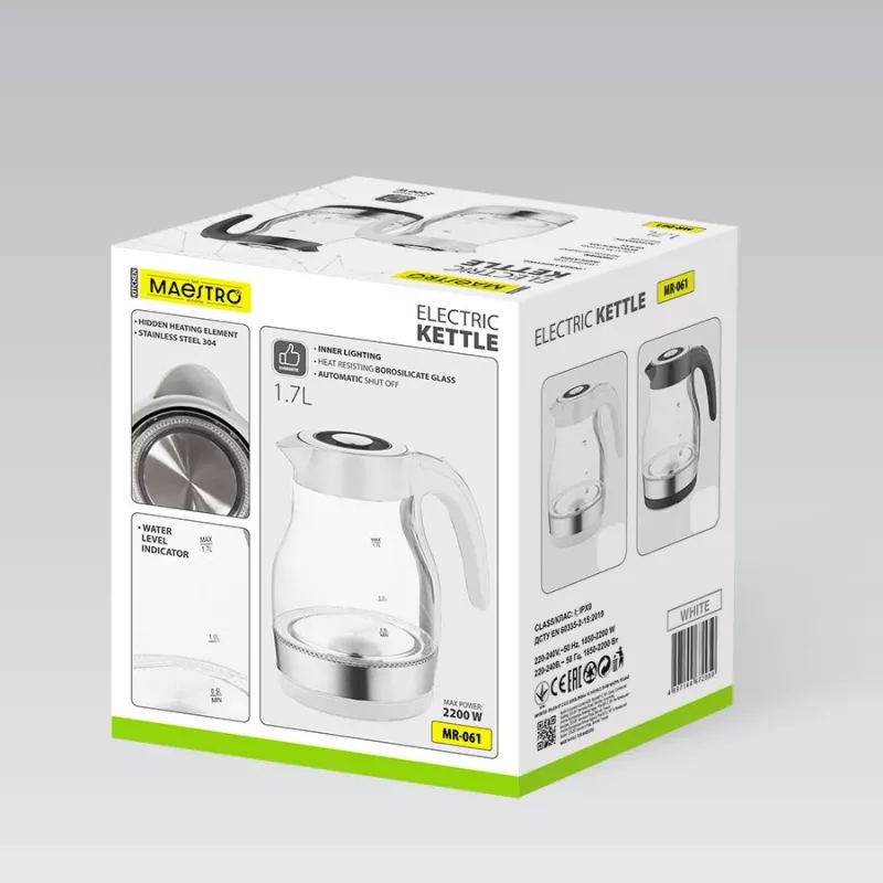 MEO Szklany czajnik elektryczny 2200W 1.7L czarny MR-061-BLACK MAESTRO