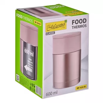 MEO MAESTRO MR-1636-60 600 ml Termos na żywność z podwójnymi ściankami, izolacją próżniową, ze stali nierdzewnej, z 2 pojemnikami i składaną łyżką