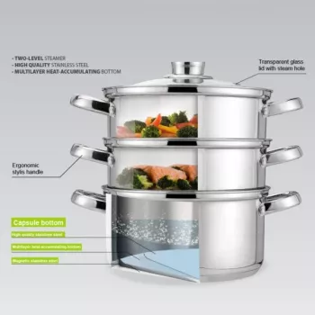 MEO MR-2900-24 MAESTRO Garnek kuchenny 24 cm 5.0 L ze stali nierdzewnej ze szklaną pokrywką, kompatybilny z indukcją