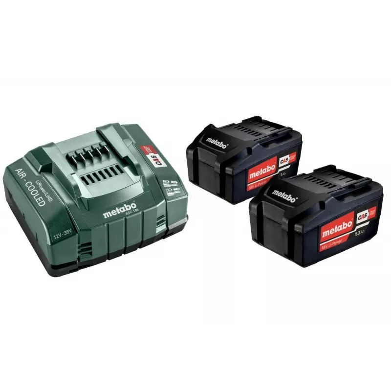 Metabo 18V LiHD 5.5Ah Akumulator i Ładowarka ASC 145 z chłodzeniem powietrzem, zestaw (2 akumulatory)