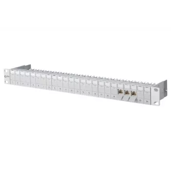 METZ CONNECT 130B11P0-E Cat6a 24-portowy ekranowany panel krosowy, montaż w szafie Rack 1U, beznarzędziowe IDC, T568A/B, 500 MHz, PoE+ 130B11P0-E-90