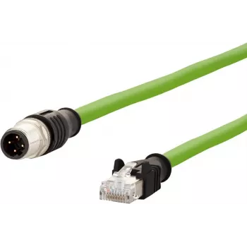 METZ CONNECT Kabel sieciowy M12 (4-pin) (S) do RJ-45 (M) 1,0m 6,5mm SF/FTP CAT 5e bezhalogenowy, bez zatrzasku, linka, łańcuch przeciągowy, kodowany D, zielony (142M1D15010)
