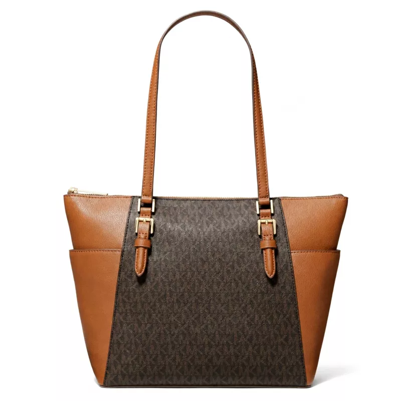 Michael Kors Carmen Damska Torba na Ramię - Brązowa Skóra Saffiano z Złotymi Okucami (25x28x11 cm)
