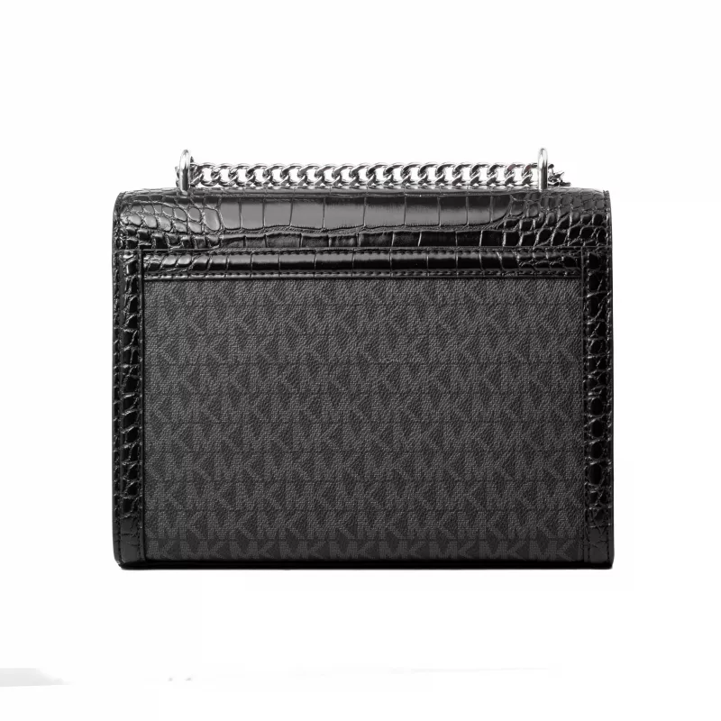 Michael Kors Jet Set Crossbody Bag Black Signature Coated Canvas 35S5SWHL6BBLA