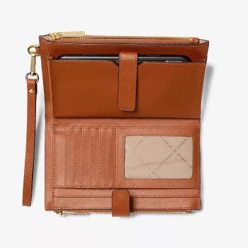 Michael Kors Jet Set Travel Continental Wristlet Portfel 35F8GTVW0LLUG - skóra Saffiano, kolor luggage, złote okucia