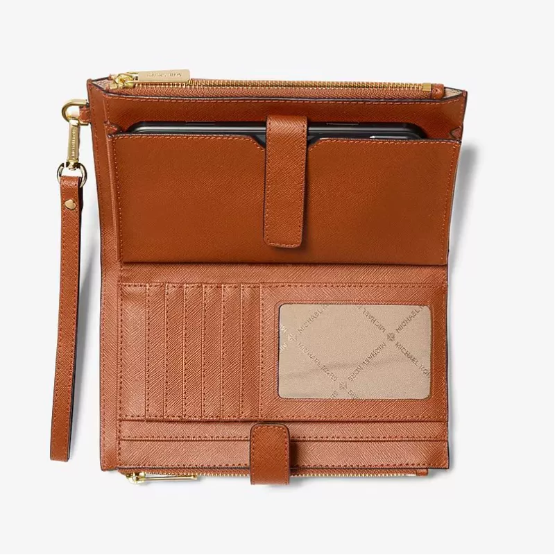 Michael Kors Jet Set Travel Continental Wristlet Portfel 35F8GTVW0LLUG - skóra Saffiano, kolor luggage, złote okucia
