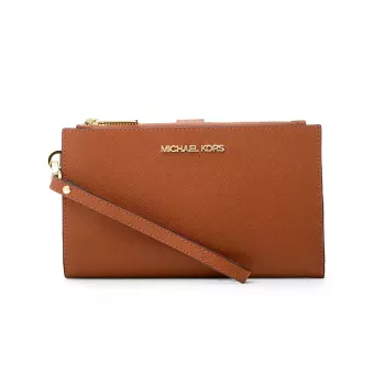 Michael Kors Jet Set Travel Continental Wristlet Portfel 35F8GTVW0LLUG - skóra Saffiano, kolor luggage, złote okucia
