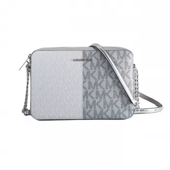 Torba na ramię Michael Kors Jet Set Travel Crossbody 35F5STTC9YSIL Srebrny Signature Coated Canvas