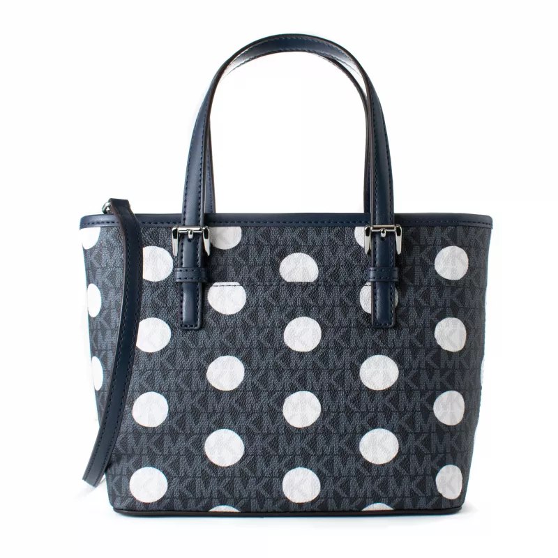 Torba na ramię Michael Kors Jet Set Travel w kolorze granatowym (Navy Blue) z sygnowanego płótna powlekanego