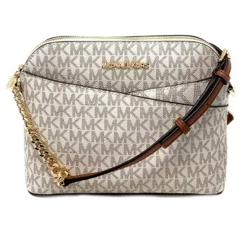 Torba na ramię Michael Kors Jet Set Travel Vanilla Signature Coated Canvas Złote Okucia 35F1GTVC6B