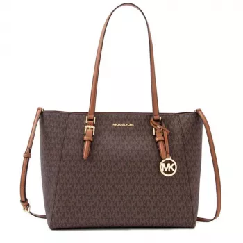 Michael Kors Jet Set Travel Saffiano Leather Tote Bag - Brązowa torba damska z okuciami w kolorze złotym (42x28x10 cm)