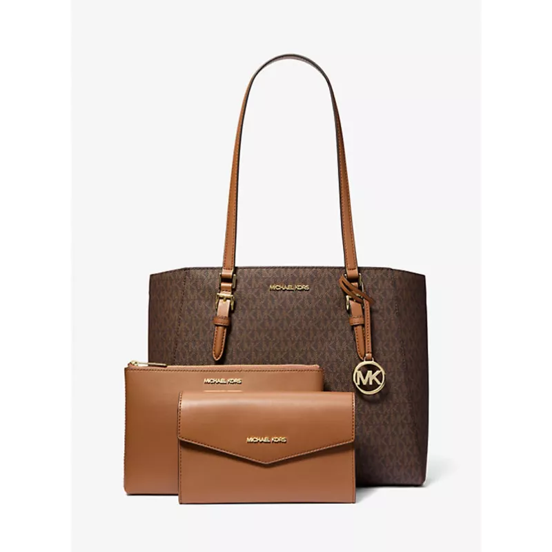 Michael Kors Jet Set Travel Saffiano Leather Tote Bag - Brązowa torba damska z okuciami w kolorze złotym (42x28x10 cm)