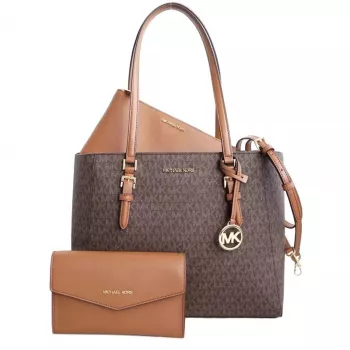 Michael Kors Jet Set Travel Saffiano Leather Tote Bag - Brązowa torba damska z okuciami w kolorze złotym (42x28x10 cm)