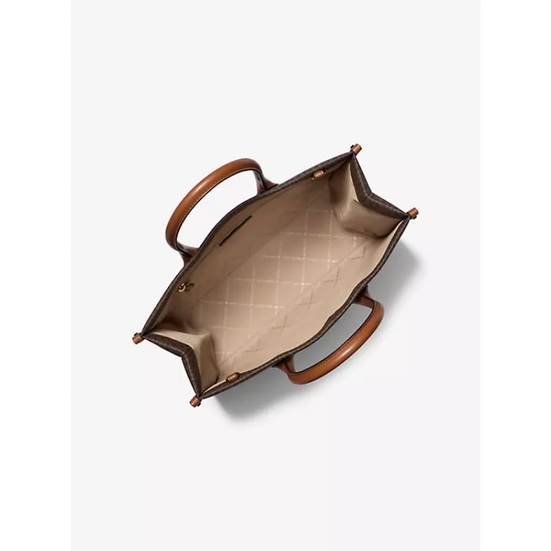 MICHAEL KORS Jet Set Travel Tote Bag Brown Signature Coated Canvas 35R5G7ZT2BBRO