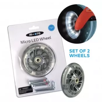 Kółka do hulajnogi Micro Mini z diodami LED - 120 mm, poliuretanowe, zastępcze do Micro Mini Original/Deluxe/3in1 (białe LED, przezroczyste, para)