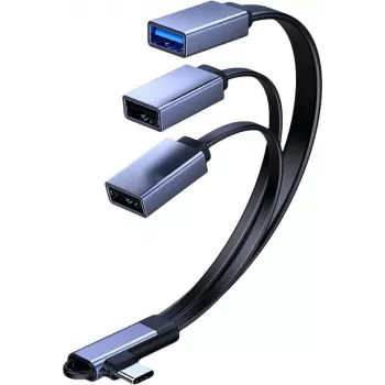 MicroConnect USB-C kątowy kabel rozdzielający, 3x USB-A 3.0, 0,15 m, czarny