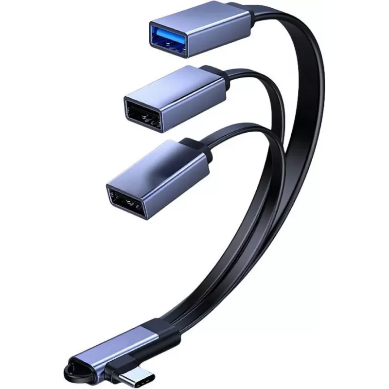 MicroConnect USB-C kątowy kabel rozdzielający, 3x USB-A 3.0, 0,15 m, czarny