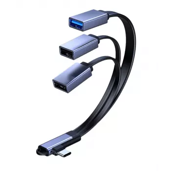 MicroConnect USB-C kątowy kabel rozdzielający, 3x USB-A 3.0, 0,15 m, czarny
