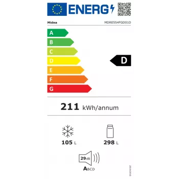 Midea MDRE554FGD01D Wbudowana lodówka kombinowana, No Frost, 403 L, Biała, Klasa energetyczna D