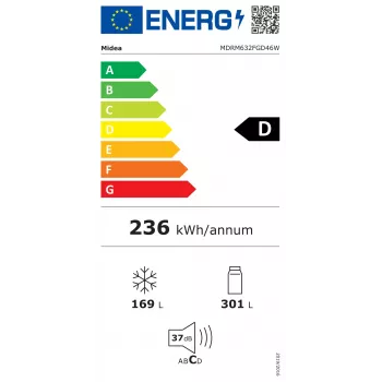 Lodówka Side-by-Side Midea MDRM632FGD46W, No Frost, 470 L, Stal nierdzewna, Klasa energetyczna D
