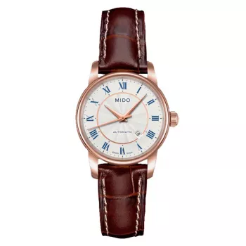 Zegarek MIDO Baroncelli Lady Quartz 29mm Stal nierdzewna z powłoką PVD w kolorze żółtego złota, srebrna tarcza
