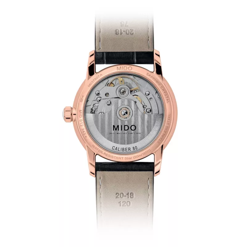 MIDO Baroncelli Signature Lady Automatic Watch 33mm Rose Gold PVD Stainless Steel Brown Leather
