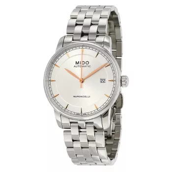 Zegarek męski MIDO Baroncelli III Automatyczny 38mm Srebrna Tarcza Brązowy Pasek Skórzany M86004101
