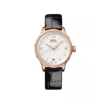 MIDO Zegarek automatyczny damski M043207360180 34mm Różowe złoto PVD Stal szlachetna Biała perłowa tarcza Czarny skórzany pasek Edycja limitowana