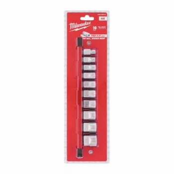 Zestaw nasadek Milwaukee 10-częściowy 3/8 inch napęd imperialny z antypoślizgowym designem FOUR FLAT™