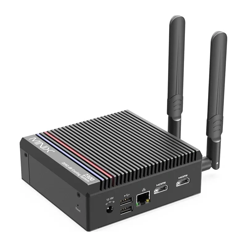 MINIX Z300-0dB Barebone Mini PC Intel Processor N300 8C/8T do 3.8GHz DDR5 1x SODIMM M.2 PCIe Gen4 Wi-Fi 6E BT5.2 2x 2.5GbE HDMI 2.1 DP 1.4 USB-C 90W VESA Czarny