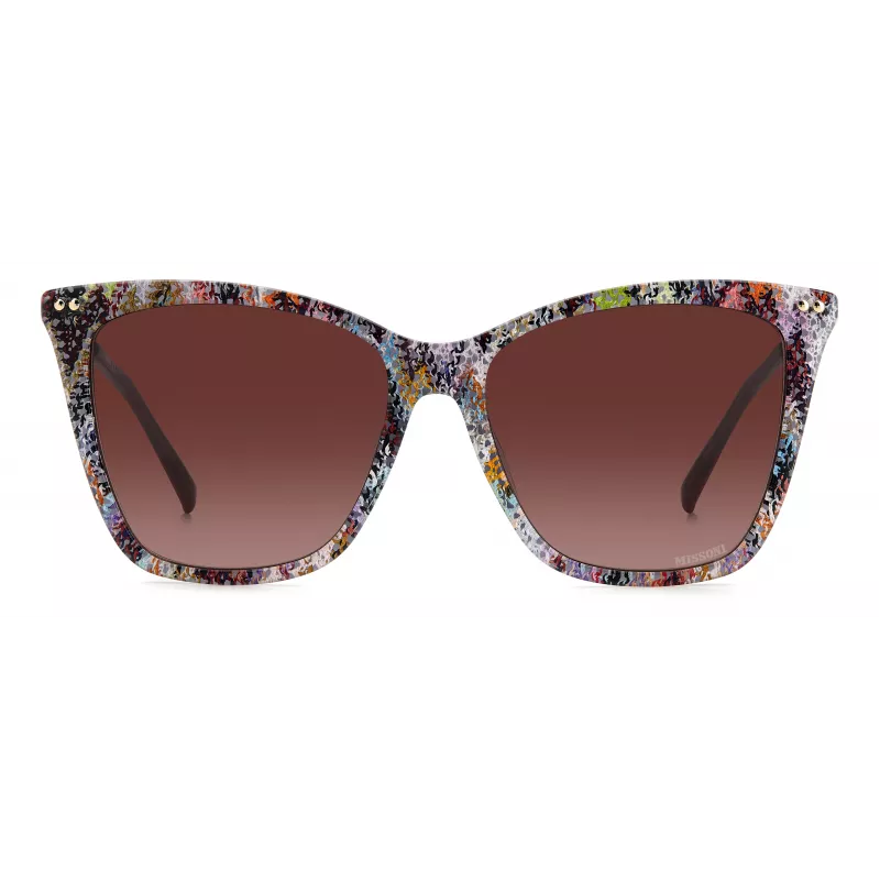 Okulary przeciwsłoneczne MISSONI damskie motylkowe MIS0106SX193X - brązowa wzorzysta oprawka acetatowa, brązowe soczewki gradientowe, ochrona UV400