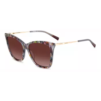Okulary przeciwsłoneczne MISSONI damskie motylkowe MIS0106SX193X - brązowa wzorzysta oprawka acetatowa, brązowe soczewki gradientowe, ochrona UV400