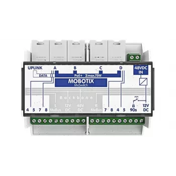MOBOTIX MX-SWITCH1 - Przełącznik sieciowy - 4 x 10/100 (PoE+) - DIN Rail