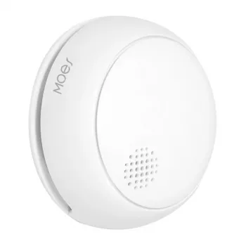 MOES SSD01 ZigBee Inteligentny Fotoelektryczny Czujnik Dymu z Syreną 85dB, Powiadomieniami w Aplikacji Tuya, Zasilany Baterią CR123A, Biały