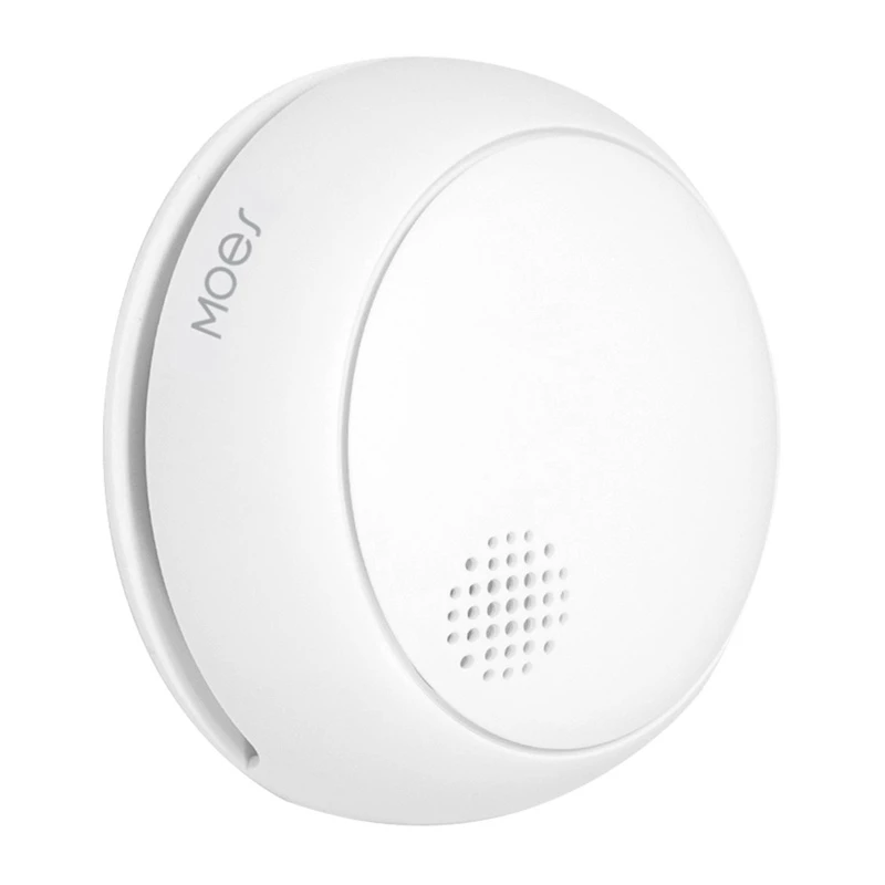 MOES SSD01 ZigBee Inteligentny Fotoelektryczny Czujnik Dymu z Syreną 85dB, Powiadomieniami w Aplikacji Tuya, Zasilany Baterią CR123A, Biały