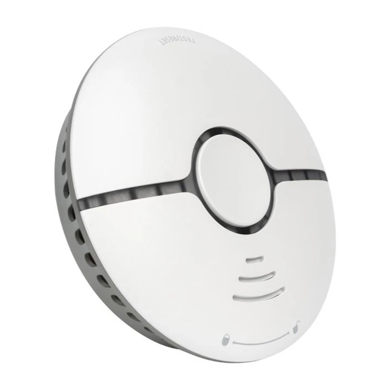 MOES WSS-S-SSD-A Czujnik dymu fotoelektryczny Wi-Fi z alertami w aplikacji Tuya, syrena 85dB, zasilany baterią CR123A, współpracuje z Alexa i Google Assistant, biały