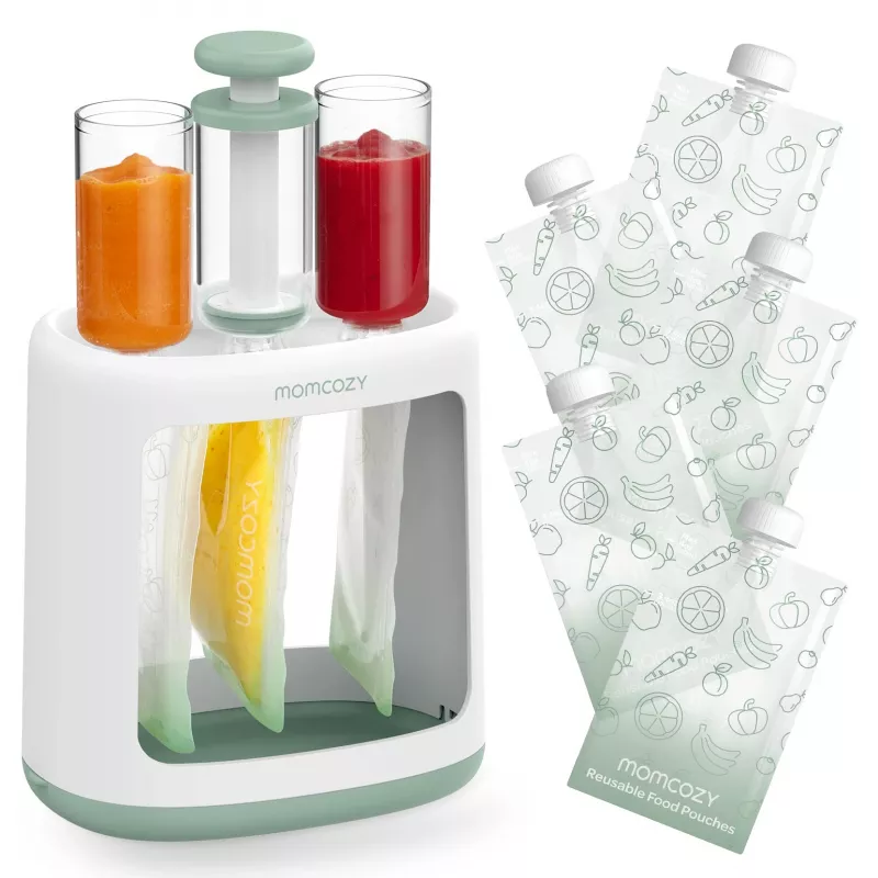 MOMCOZY Urządzenie do Przygotowywania Posiłków dla Niemowląt do Przechowywania Puree, 5-w-1 Gotowanie na Parze, Miksowanie, Puree, Rozmrażanie, Podgrzewanie, 600ml Dzbanek Tritan, 200ml Zbiornik na Wodę, Dotykowy LCD, Bez BPA, 300W Grzanie, 120W Miksowani