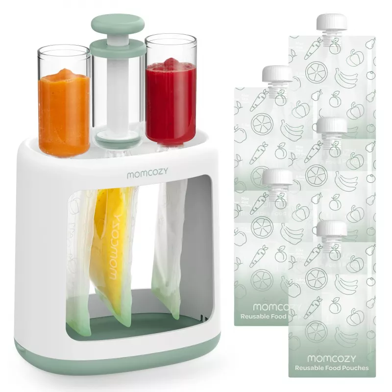 MOMCOZY Urządzenie do Przygotowywania Posiłków dla Niemowląt do Przechowywania Puree, 5-w-1 Gotowanie na Parze, Miksowanie, Puree, Rozmrażanie, Podgrzewanie, 600ml Dzbanek Tritan, 200ml Zbiornik na Wodę, Dotykowy LCD, Bez BPA, 300W Grzanie, 120W Miksowani