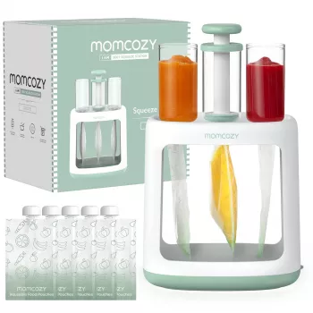 MOMCOZY Urządzenie do Przygotowywania Posiłków dla Niemowląt do Przechowywania Puree, 5-w-1 Gotowanie na Parze, Miksowanie, Puree, Rozmrażanie, Podgrzewanie, 600ml Dzbanek Tritan, 200ml Zbiornik na Wodę, Dotykowy LCD, Bez BPA, 300W Grzanie, 120W Miksowani