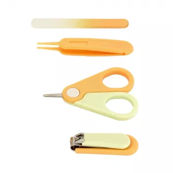 Momini Baby Nail Care Kit Sunny - Elektryczny pilnik do paznokci dla niemowląt z 6 głowicami szlifierskimi, 2 prędkościami, lampką LED, biało-żółty